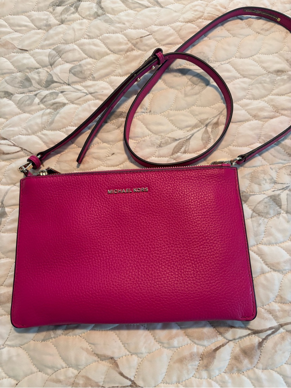 Michael Kors Hot Pink Pebbled Leather Crossbody Bag
